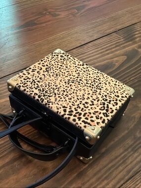 Sam Edelman Black Structured Mini Top-Handle Bag with Gold Corner Accents